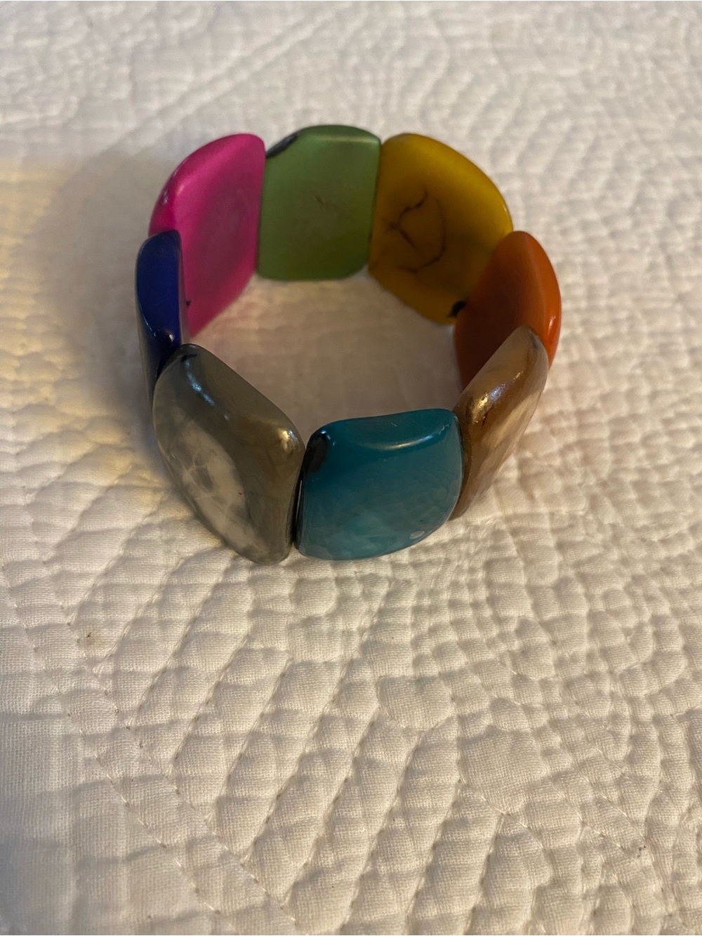 Tagua Multicolored Chunky Boho Sustainable Stretch Bracelet NWOT - Picture 4 of 6